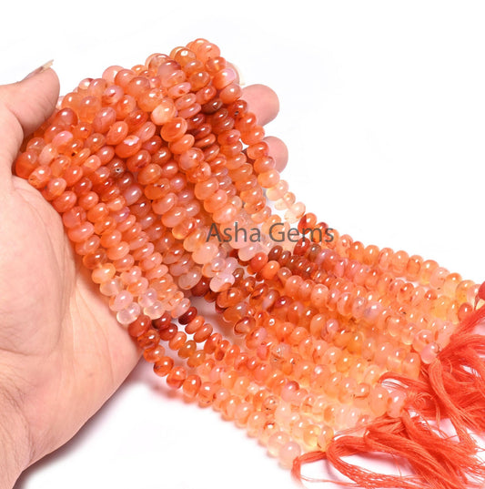 Natural Carnelian Smooth Rondelle Shape Beads,10" Shaded Red Orange Carnelian Plain Handmade Gemstone Loose Bead Carnelian Bead Jewelry SALE
