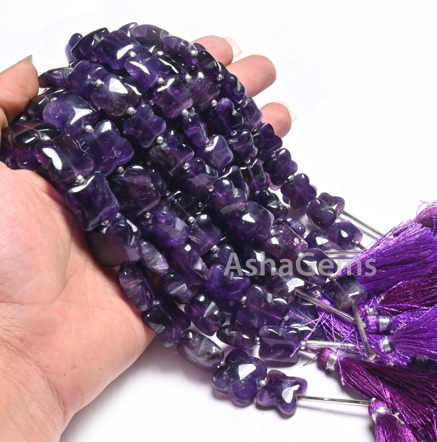 Natural Amethyst Smooth Carving Flower Shape Gemstone handmade Beads, Purple Amethyst Fancy Carve Square Straight Drill Beads Jewelry Crafts