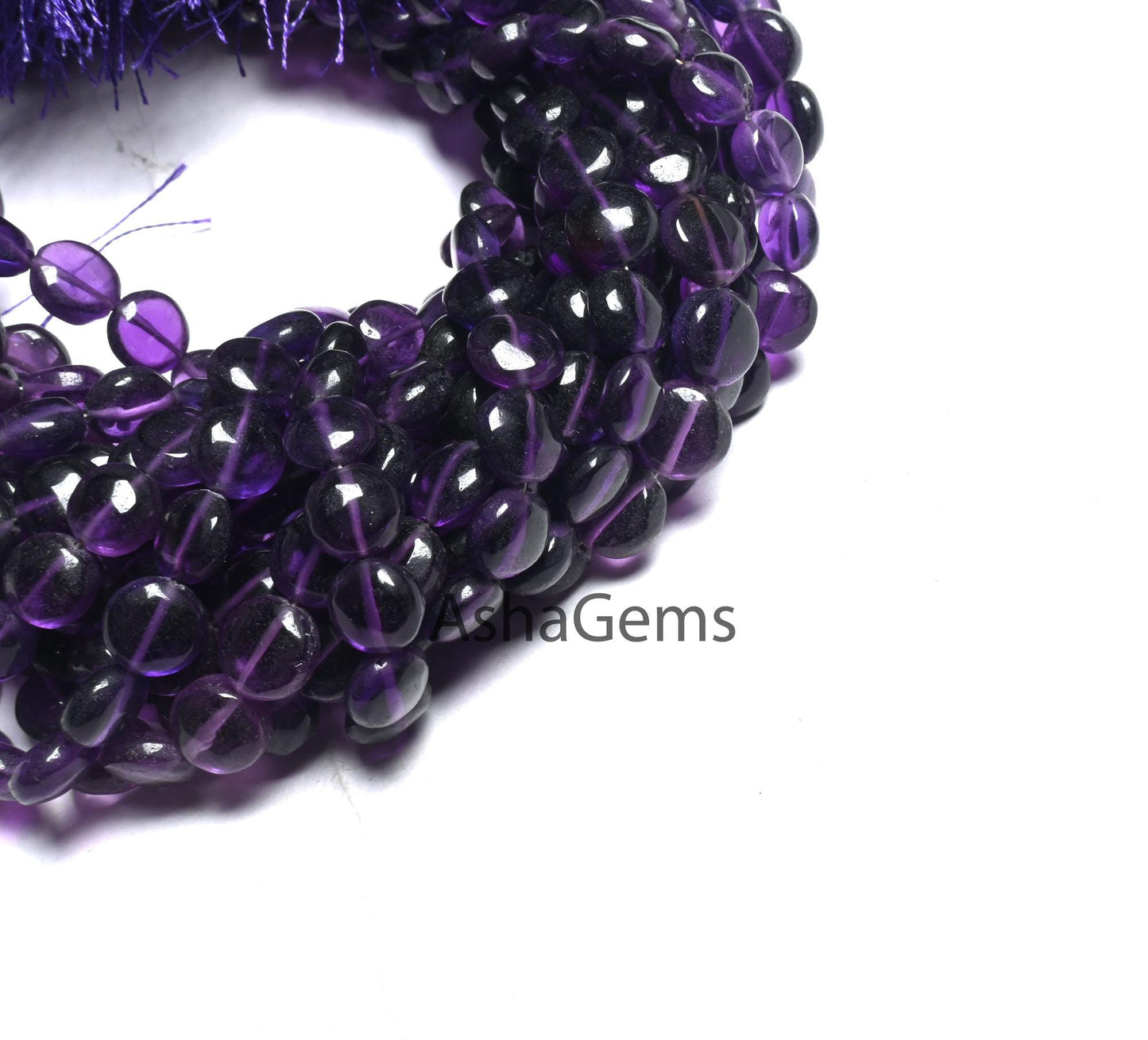 Fine Quality Purple Amethyst Smooth Puff Coin Gemstone Beads,8" Natural amethyst Beads, Amethyst Plain Handmade Coin Shape Bead Jewelry SALE