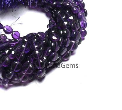 Fine Quality Purple Amethyst Smooth Puff Coin Gemstone Beads,8" Natural amethyst Beads, Amethyst Plain Handmade Coin Shape Bead Jewelry SALE