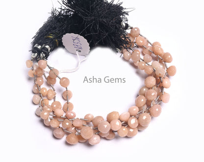 Fine Quality Peach Moonstone Faceted Onion Shape Beads,8"Strand Pink Monnstone Fancy Onion Briolette Side Drill Gemstone Bead Jewelry Crafts (AG 18536)