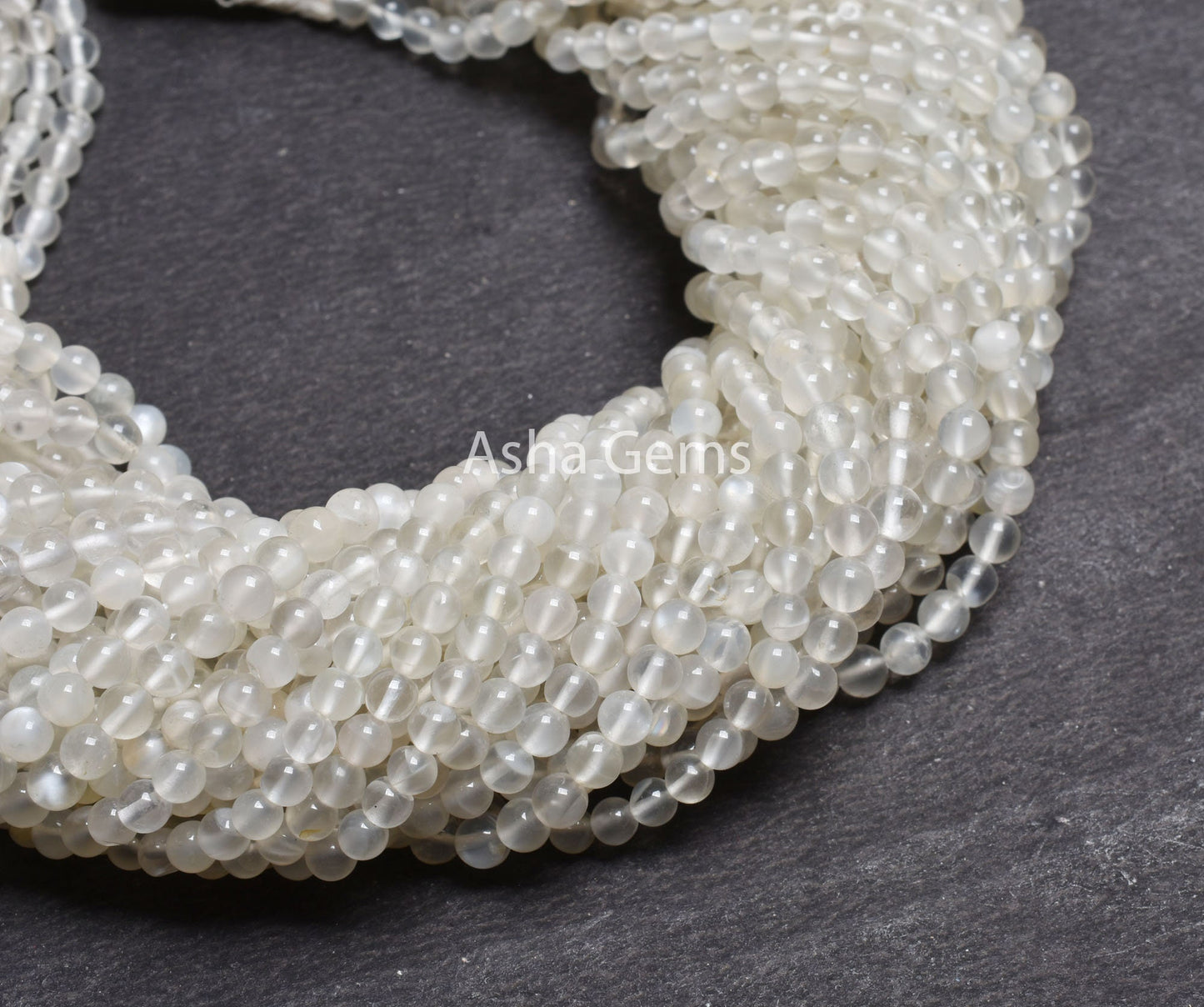 13"Strand Natural White Moonstone Smooth Round Gemstone Beads,4,4.5 mm AAA Quality Milky Moonstone Round Ball Beads Jewelry Making Moonstone