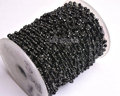 3,5,10,25,50 Feet, Gunmetal Black Spinel Hydro Faceted Rondelle Beaded Rosary Chain Jewelry Making Finding Wire Wrapped Chain,4mm,Chain Sale
