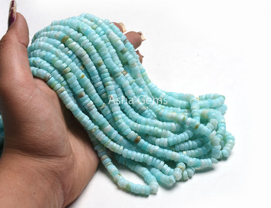 6 mm Sky Blue Opal Smooth Round Tyre Shape Beads, Peru Opal Plain Handmade Flat Tyre Gemstone Beads, Blue Peru Opal Beads Jewelry Craft SALE
