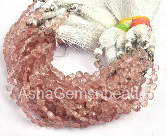 5 mm Beautiful Pink Strawberry Quartz Faceted Heart Shape Gemstone Beads, AAA Natural Strawberry Quartz Tiny Heart Briolette Beads Jewelry