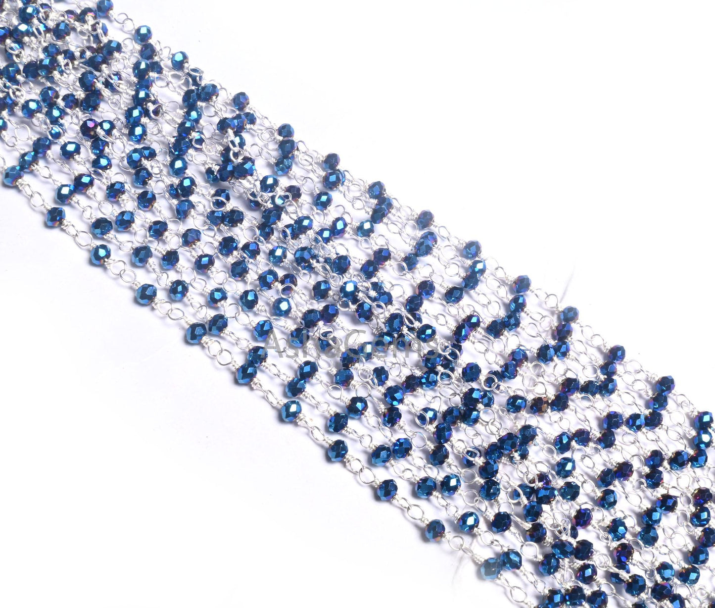 1,3,5,10,50 Feet,Blue Titanium Pyrite Hydro Faceted Rondelle Beaded Rosary Chain Silver Plated Wire,Jewelry Making Finding,Wire Chain 3.50mm