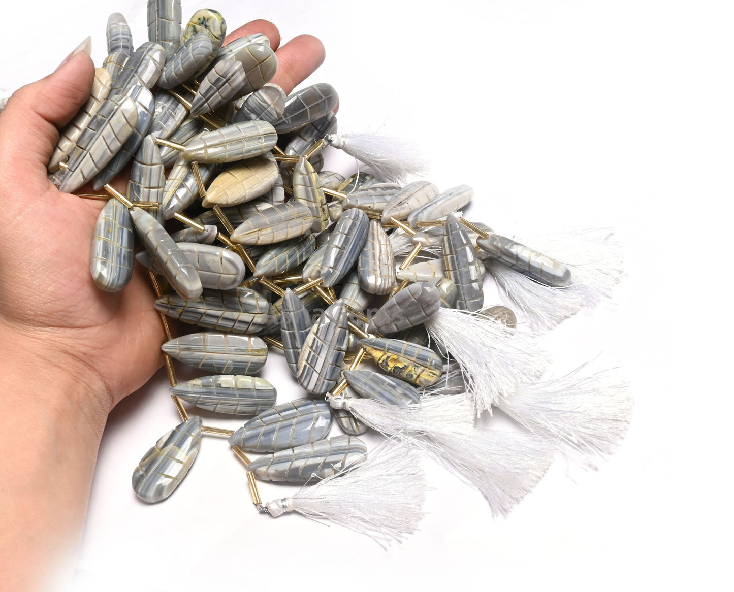 Beautiful Shaded Grey Green Opal Carved Pears Shape Gemstone Beads, Opal Carving Fancy Shape Handmade Carved Teardrop Beads Jewelry Makings