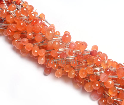 Beautiful Orange Carnelian Faceted Drop Shape Beads, Natural Carnelian Side Drill Gemstone Teardrop Fine carnelian Beads Jewelry Crafts SALE (AG 18599)