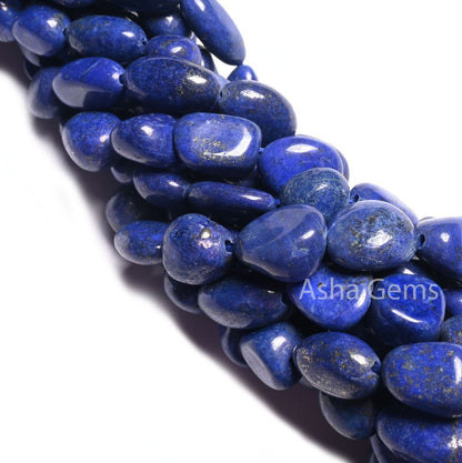 AAA Quality Lapis Smooth Nugget Gemstone Loose Beads,18"Blue Lapis Tumble handmade Graduation Size Beads, Lapis Lazuli Bead Necklace Jewelry