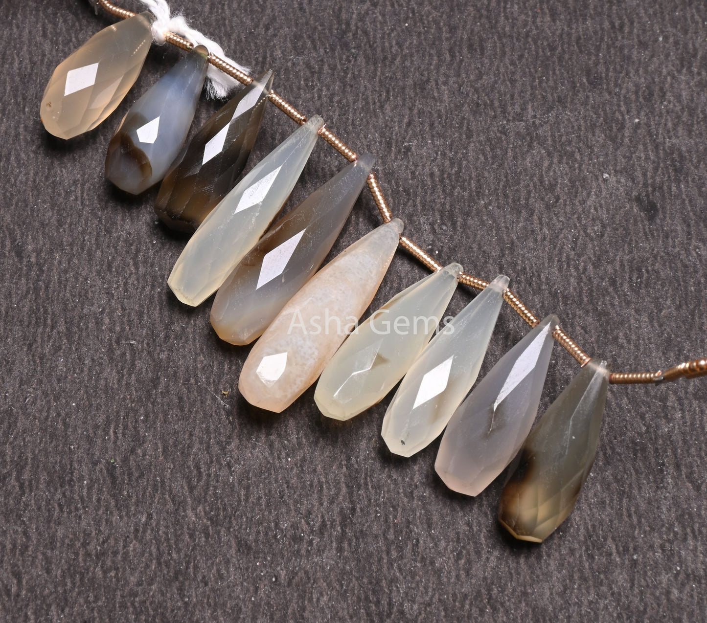Multi White Grey Brown Chalcedony Fancy Long Drop Faceted Beads, Shaded Mix Color Chalcedony Pencil Teardrop Briolette Gemstone Bead Jewelry