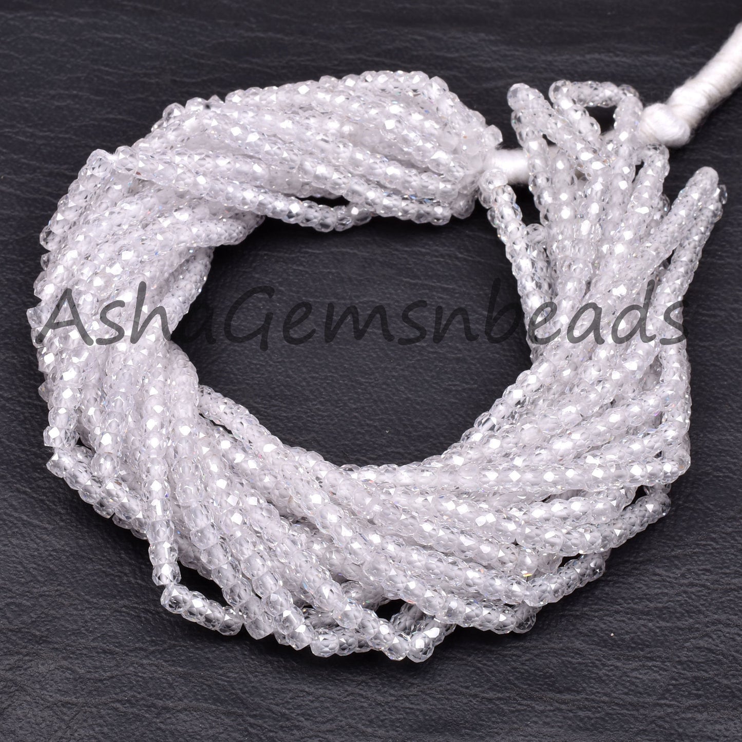 Beautiful Crystal Quartz Color Zircon Micro Cut Beads,15" Strand White Zircon Faceted Roundelle Beads,3mm AAA Clear Cubic Zircon Beads SALE