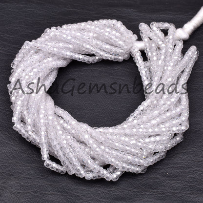 Beautiful Crystal Quartz Color Zircon Micro Cut Beads,15" Strand White Zircon Faceted Roundelle Beads,3mm AAA Clear Cubic Zircon Beads SALE