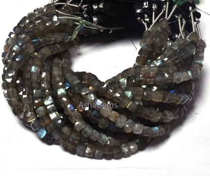 5 mm Labradorite Faceted Cube Gemstone Beads,7" Strand Natural Fire ;abradorite Faceted 3D Cube Box Beads, Black rainbow Box beads Jewelry