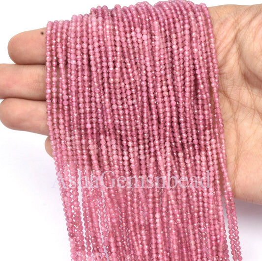 AAA Natural Pink Tourmaline Faceted Machine Cut Beads,2mm Shaded Pink Tourmaline Micro Cut Rondelle Gemstone Beads, Tourmaline Bead Jewelry(AG 15040 c)