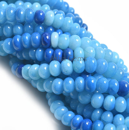 AAA Shaded Blue Opal Smooth Rondelle Shape Beads, 16"Strand Turquoise Blue Opal Plain Handmade Gemstone Beads, Blue Opal Beads Jewelry SALE