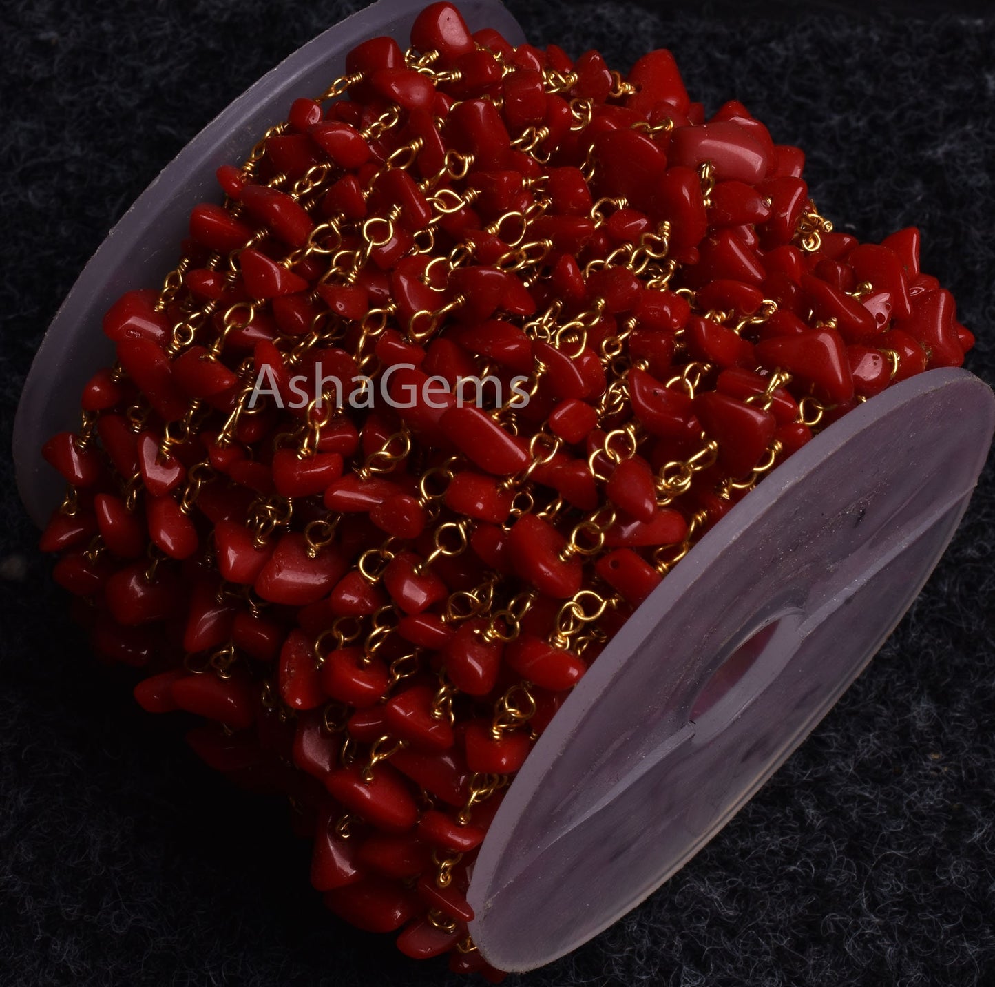 1,3,5,10,25 Foot Beautiful Red Stone Uncut Chip Beads Rosary Chain, Gold Plated Wire Wrap Tiny Nugget Gemstone Beaded Chain Necklace Jewelry