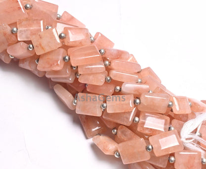 Light Peach Quartz Smooth Rectangle Handmade Beads, Beautiful Pink Quartz Fancy Chicklet Shape Straight Drill Gemstone Beads Jewelry Makings