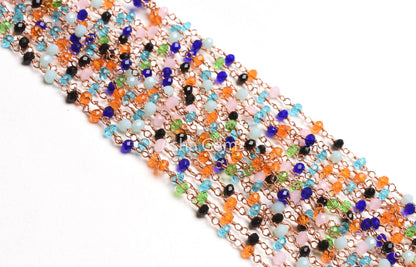 1-50 foot Multi Disco Hydro Faceted Rondelle Beads Rosary Chain,3mm Rose Gold Plated Wire Wrap Jewelry Necklace Making Chain Rosary Handmade
