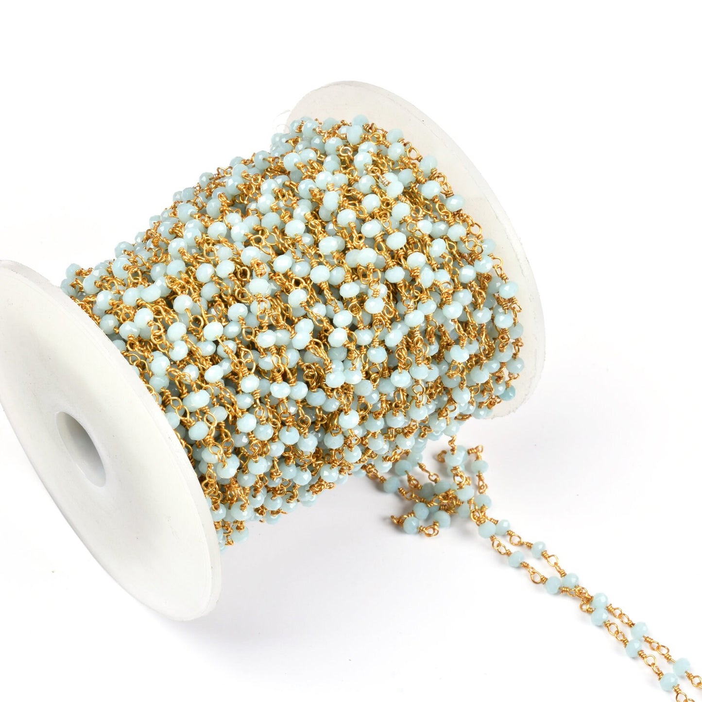 Beautiful Blue Larimar Hydro Faceted Rondelle Beads Rosary Chain By Feet,3 mm Gold Plated Wire Wrapped Handmade Beaded Chains Jewelry Crafts