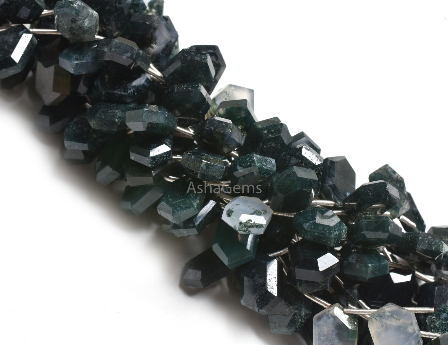 Natural Moss Green Agate Hexagon Shape Faceted Beads,8-12 mm Fine Moss Agate Side Drill Fancy Briolette Gemstone Beads Jewelry Makings SALE