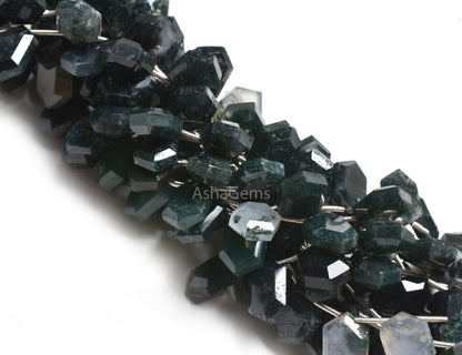 Natural Moss Green Agate Hexagon Shape Faceted Beads,8-12 mm Fine Moss Agate Side Drill Fancy Briolette Gemstone Beads Jewelry Makings SALE