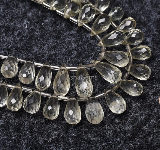 Natural Green Amethyst Faceted Drops Shape Beads, Amethyst Side Drill Drops Green Amethyst Teardrop Beads Briolette, Handmade Jewelry SALE