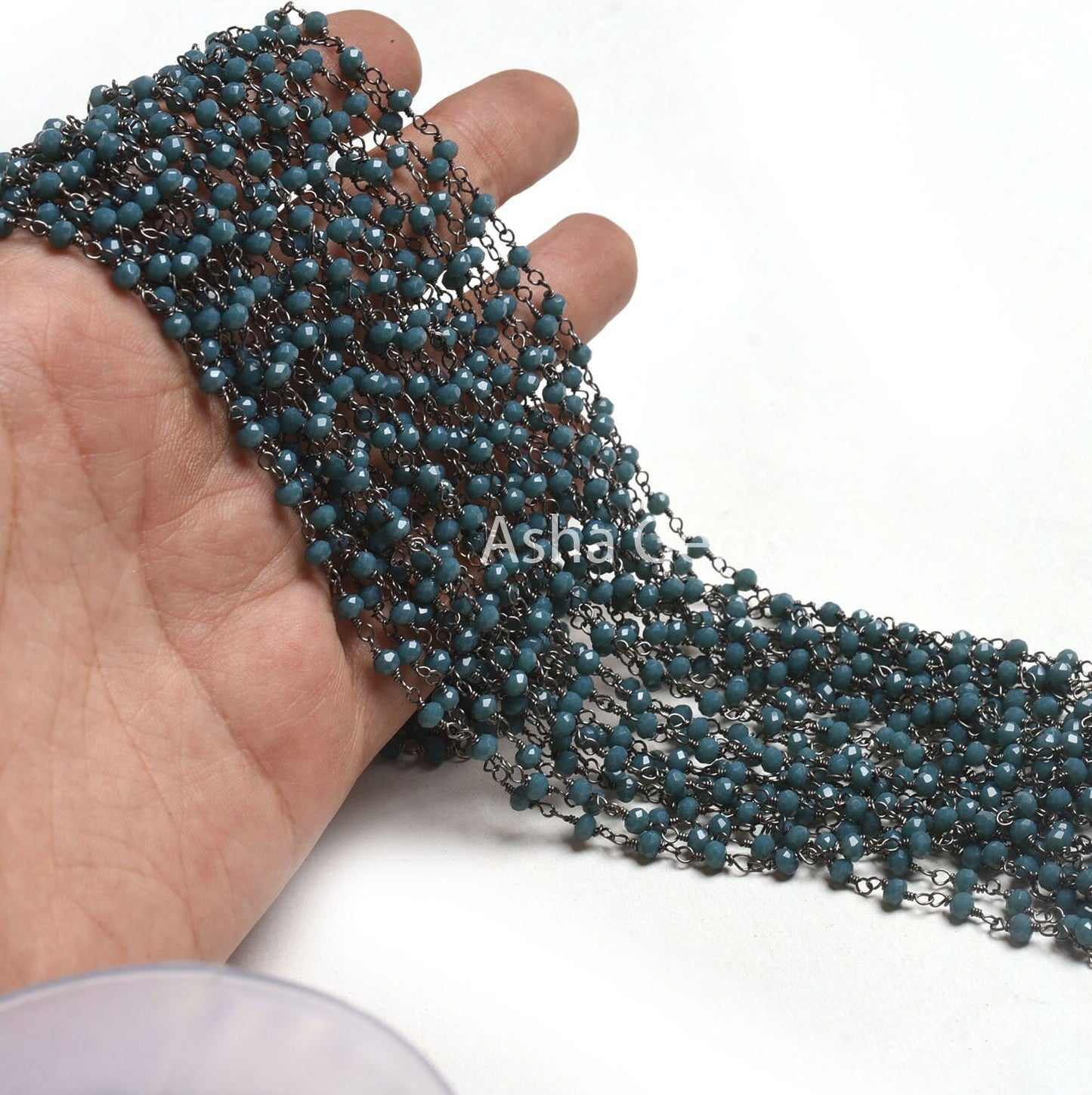 Black Metal Plated Light Neon Blue Apatite Hydro Beaded Rosary Chain 3,10,25,50 Feet Faceted Rondelle Chain 3-3.5 mm Finding Jewelry Chain