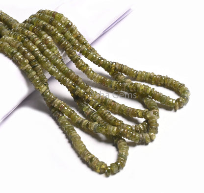 Beautiful Vessonite Smooth Flat Tyre Gemstone beads,8/16" Strand Natural Green Vesuvianite Handmade Wheel Shape Vessonite Bead Jewelry Craft