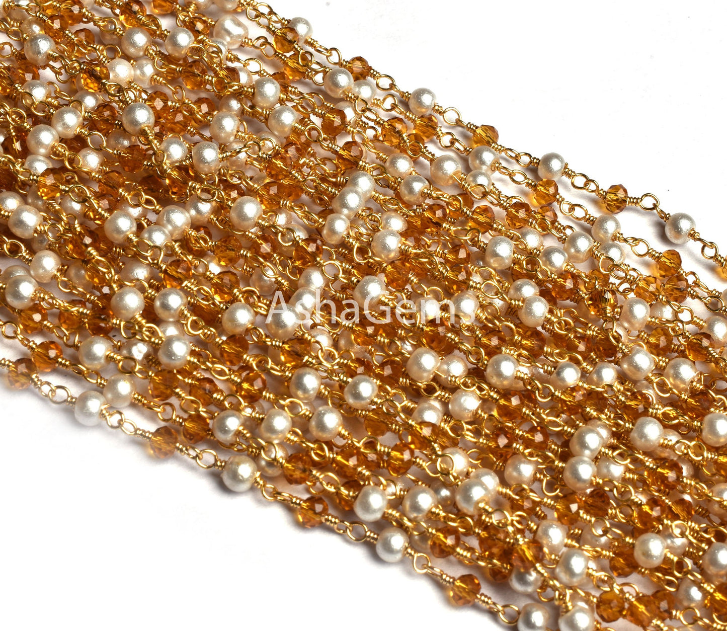 Multi Pearl brown Quartz Hydro Rondelle Beads Rosary Chain By Foot, Gold Plated Wire Wrap Bulk Roll Chain handmade Jewelry making Craft sale