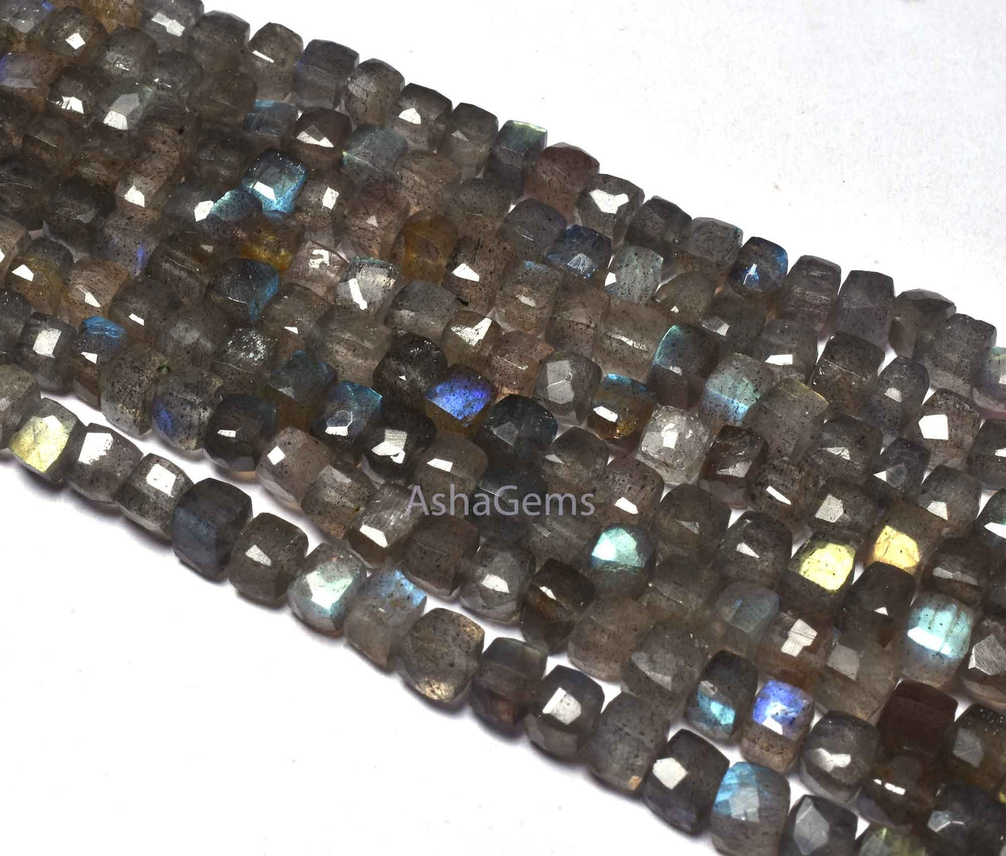 7" Strand labradorite Box Shape Beads, Natural Fire Labradorite Faceted 3D Cube Box Beads,4.5-5mm Black Rainbow cube Beads For Jewelry Craft