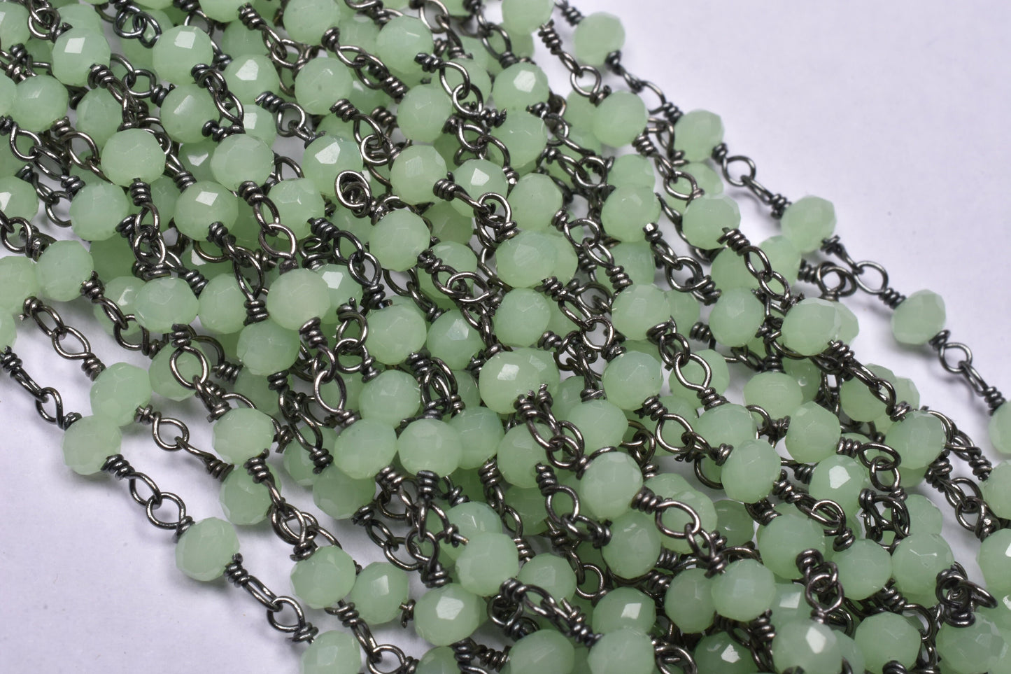 3,5,10,25 Feet,Aqua Quartz Rondelle Faceted Hydro Beaded Rosary Chain,Black Metal Plated Wire,Jewelery Making,Finding, Size 3-3.5 mm