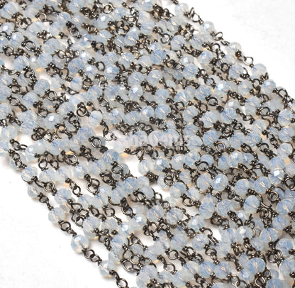 3,10,25,50 Rainbow Moonstone Hydro Beads Chain Gunmetal Wire Wrap Bulk Roll Chain,3 mm Faceted Rondelle Beaded Rosary Chains Jewelry Finding