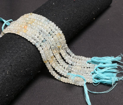 Natural Raw Aquamarine Handmade Uneven Rondelle Beads,8" Shaded Light Aqua Blue Smooth Gemstone Loose Beads, Aquamarine Bead Jewelry makings