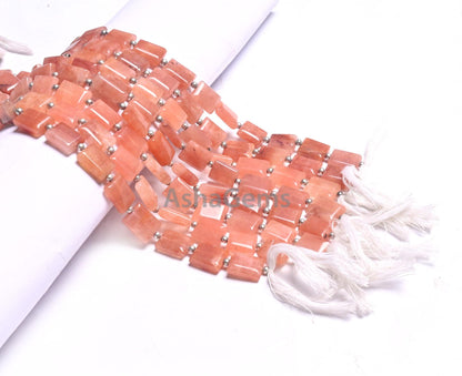 Fine Peach Quartz Fancy Chicklet Handmade Beads,9" Strand Pink Quartz Rectangle Shape Straight Drill Gemstone Loose Bead Jewelry Making SALE