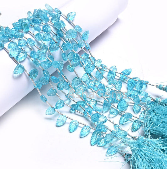 Beautiful Blue Topaz Fancy Leaves Shape handmade Carving Beads, AAA Swiss Blue Coated Topaz Carved Pear Briolette Gemstone Bead Jewelry SALE