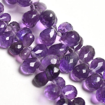 AAA Quality Natural Amethyst Faceted Drop Beads,5x7-6x9 mm Purple Amethyst Machine Cut Teardrop Gemstone Briolette,9" Amethyst Beads Jewelry