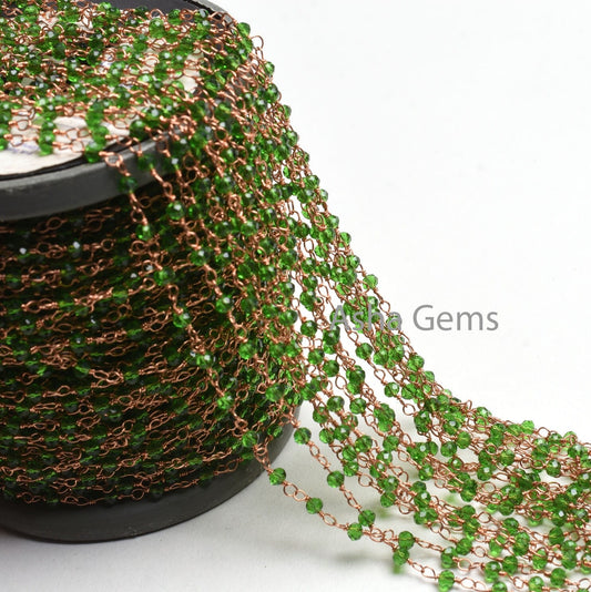 Beautiful Green Peridot Hydro Faceted Rondelle Beads Rosary Chain Rose Gold Plated Wire Wrap Handmade Chains Jewelry Making Necklace Crafts
