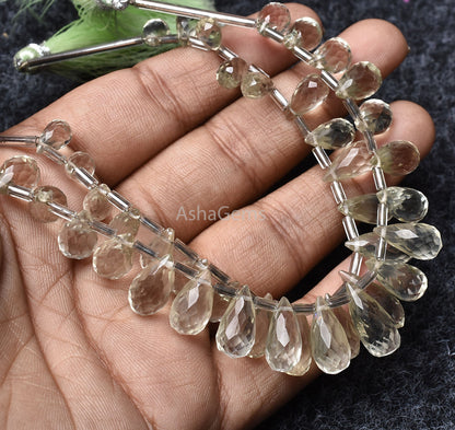 Natural Green Amethyst Faceted Drops Shape Beads, Amethyst Side Drill Drops Green Amethyst Teardrop Beads Briolette, Handmade Jewelry SALE