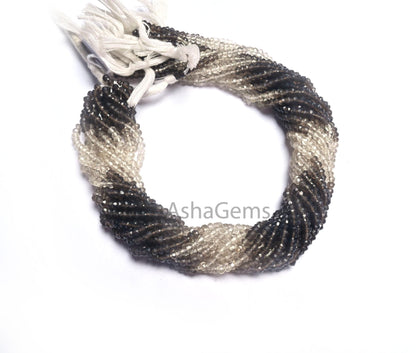 13"Strand Beautiful Natural Smoky Quartz Micro Cut Rondelle Faceted Gemstone Beads 3.5 mm, AAA Shaded Smoky Indian Machine Cut Beads Jewelry