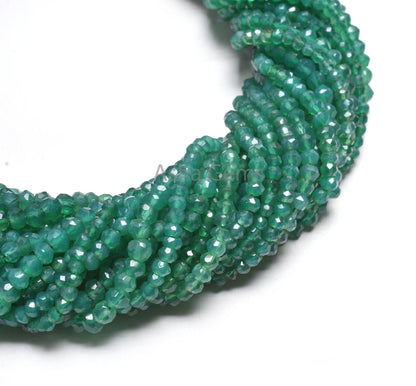 AAA Green Onyx Indian Machine Cut Gemstone Loose Beads,13"Strand Green Onyx Faceted Rondelle Shape Beads, Green Onyx Bead Jewelry Craft SALE