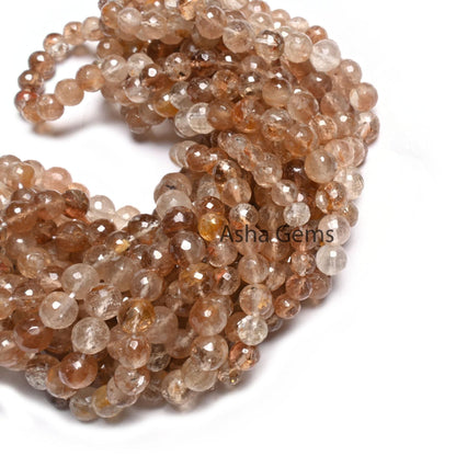 Beautiful Brown Topaz Faceted Round Ball Beads, Rare Shaded Imperial Topaz Indian Machine Cut Round Gemstone Loose Beads Jewelry Crafts SALE
