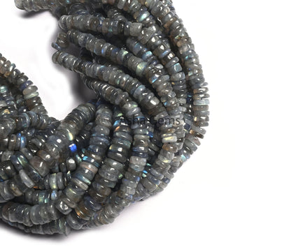 Natural Fire Labradorite Smooth Heishi Tyre Beads, Multi Flash Labradorite Plain Flat Wheel Handmade Gemstone Beads Labradorite Bead Jewelry