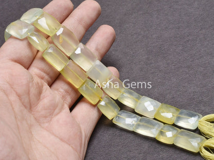 Beautiful Chalcedony Faceted Rectangle Gemstone Beads,11-16 mm Shaded Yellow Chalcedony Fancy Chiclet Straight Drill Handmade Beads Jewelry