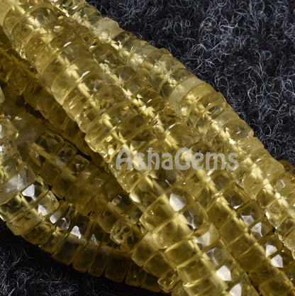 Lemon Quartz Faceted Heishi Tyre Beads,16" Strand Natural Yellow Green Lemon Wheel Shape Beads Gemstone Flat Tyre Faceted Beads For Jewelry