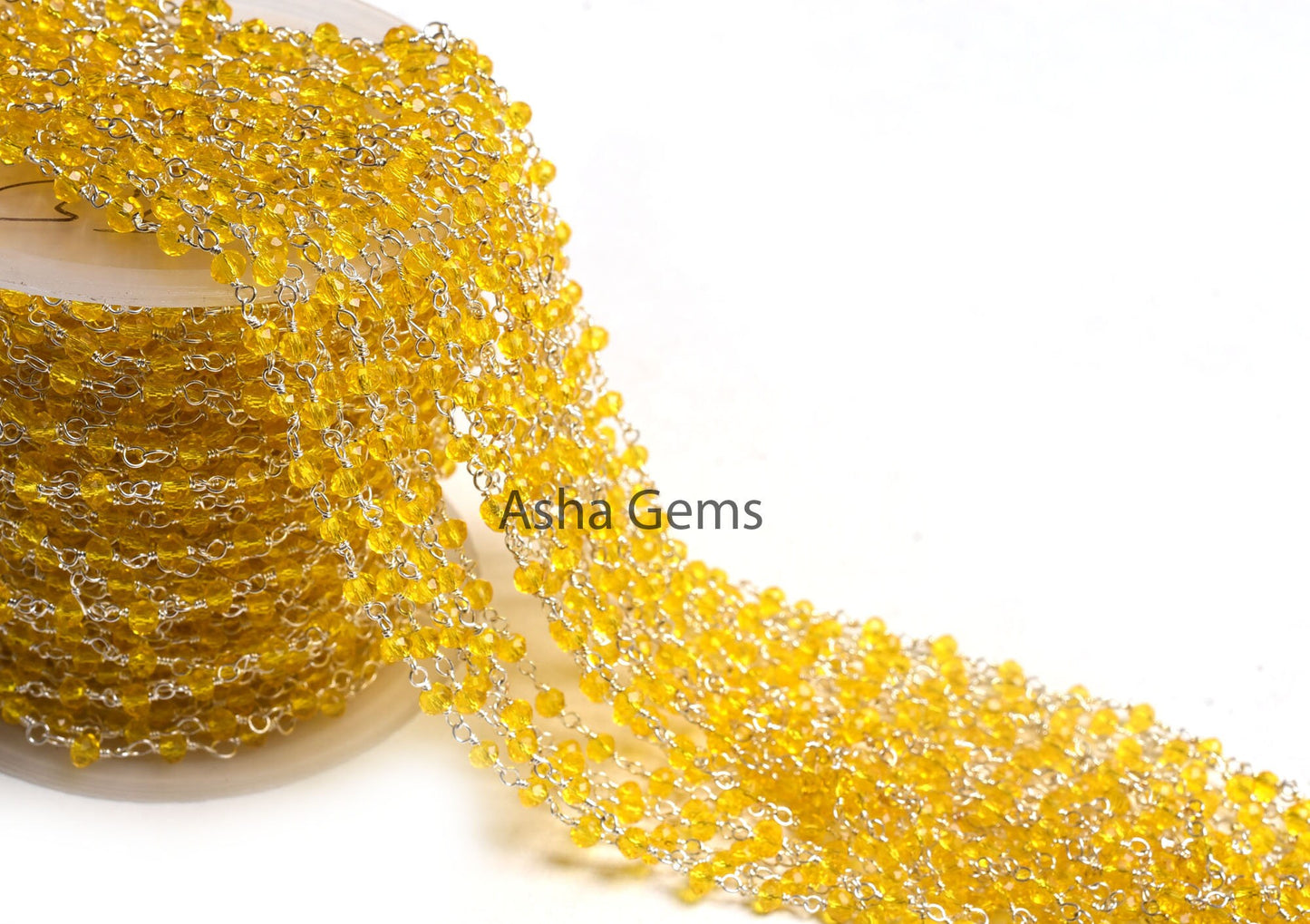 3,5,10,25 Ft,Lemon Quartz Hydro Rondelle Faceted Beaded Rosary Chain,Silver plated Chain,Jewelry Making Crafts,Finding,3-3.5 mm,Beads Chain