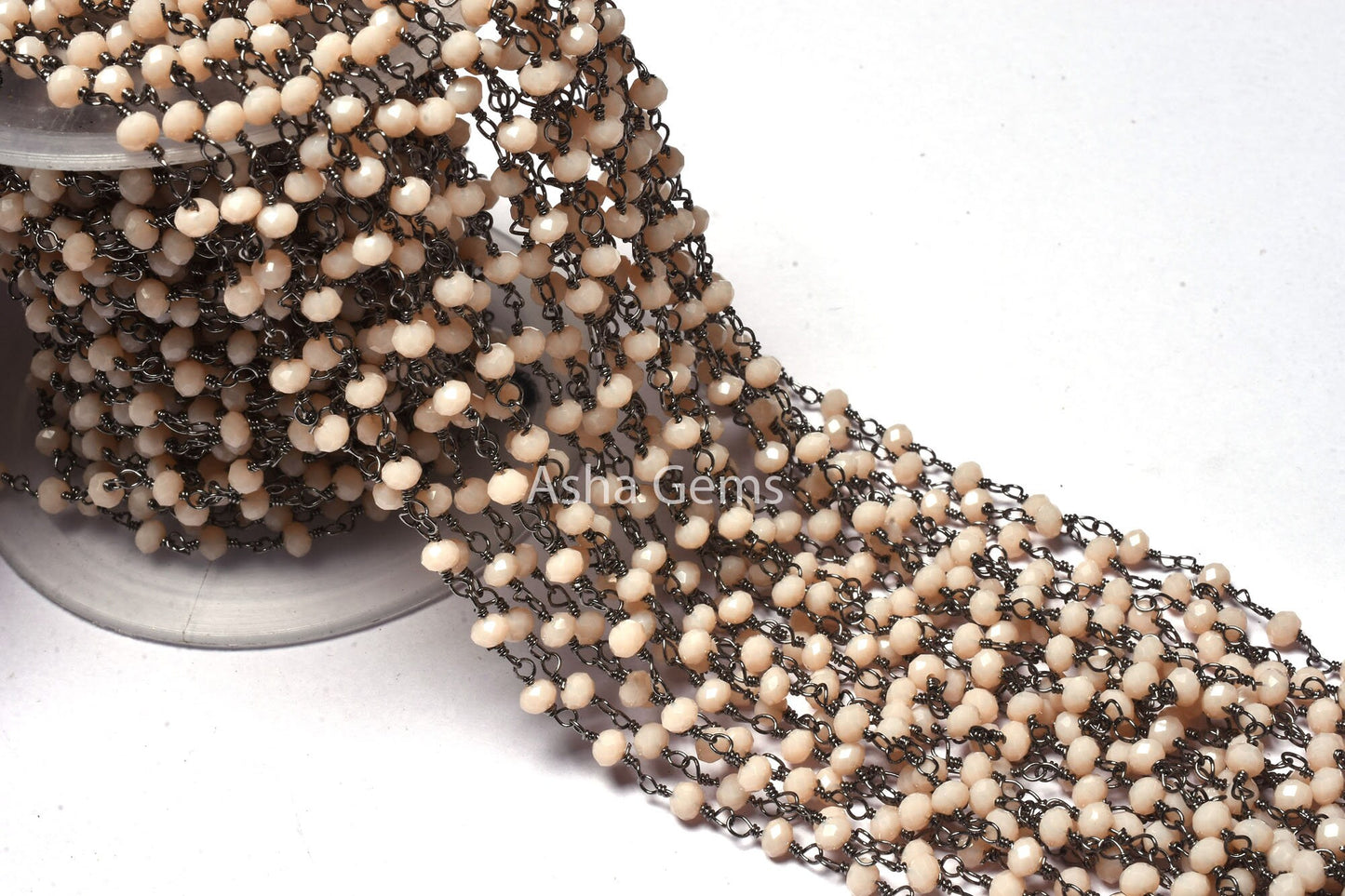 3,10,50 Feet Pink Opal Hydro Rondelle Beads Rosary Chain Black Gunmetal Plated Wire Wrap Micro Cut Bead Rosary Chain Jewelry Making Necklace
