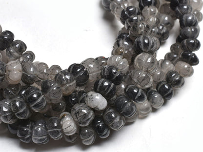 Beautiful Black Rutile Carved Pumpkin Beads, Rutilated Quartz Carved Watermelon Handmade Gemstone Beads Rutile Carve Bead Jewelry Craft SALE