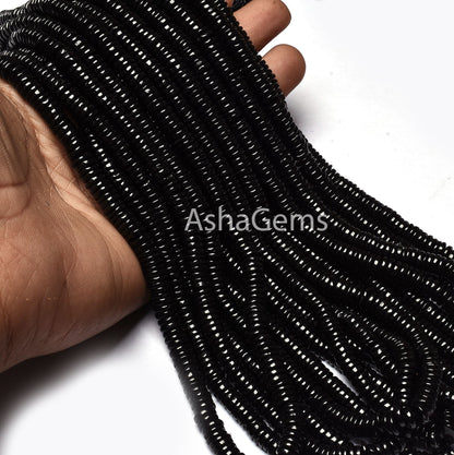 AAA Natural Black Spinel Smooth Tyre Shape Heishi Gemstone Beads,Spinel Smooth Tyre,Heishi Beads,Spinal Loose Beads Jewelry Making Crafts