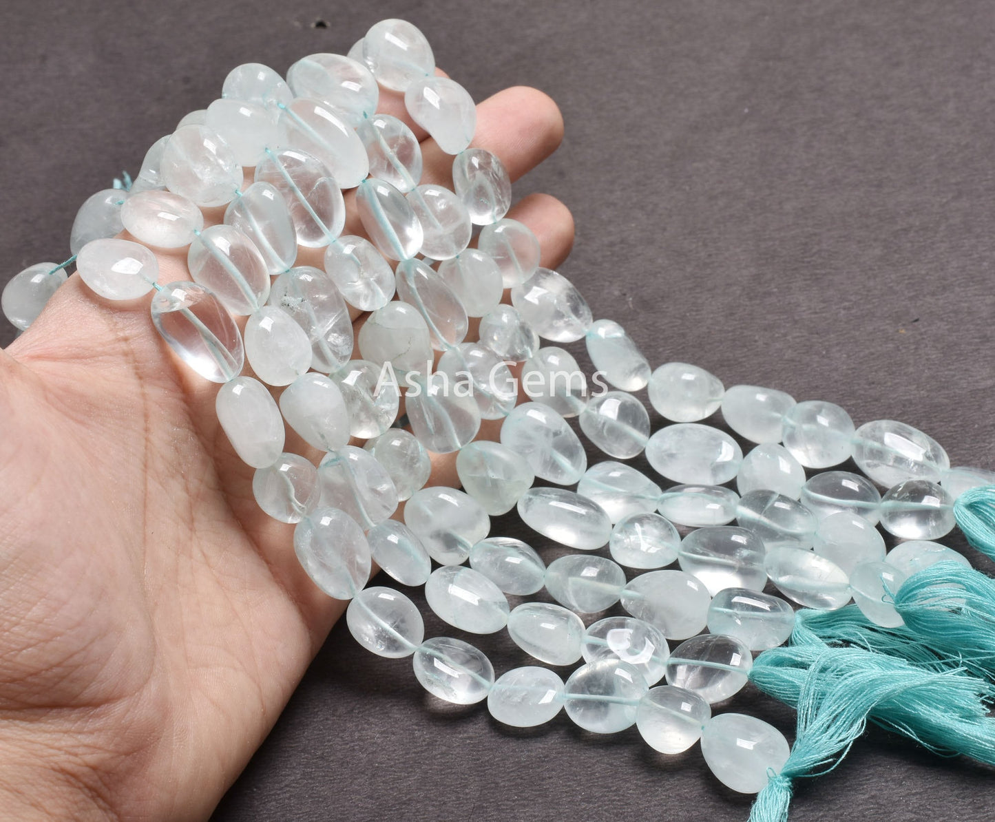 13" Strand Blue Aquamarine Smooth Handmade Nugget Gemstone Beads, Natural Aquamarine Uneven Tumble Straight Drill Loose Beads Jewelry Crafts (22245)