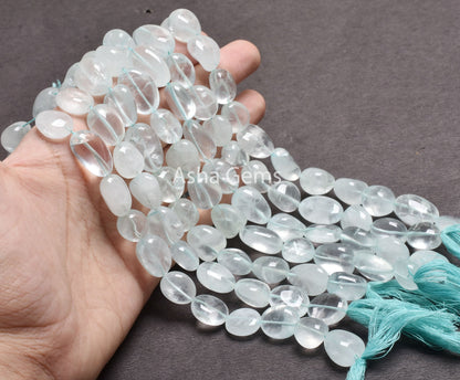 13" Strand Blue Aquamarine Smooth Handmade Nugget Gemstone Beads, Natural Aquamarine Uneven Tumble Straight Drill Loose Beads Jewelry Crafts (22245)